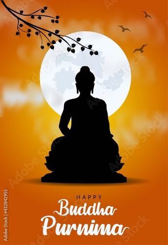 Happy Vesak Day, Buddha Purnima wishes greetings with buddha and lotus illustration. Can be used for poster, banner, logo, background, greetings, print design, festive elements. vector illustration.