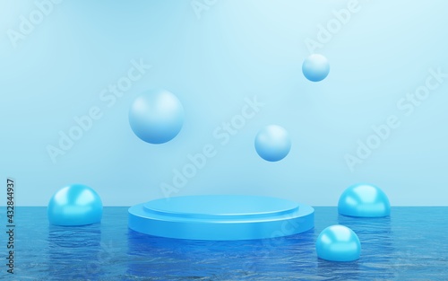 3d rendering of empty blue podium abstract minimal background. Scene for advertising design  cosmetic ads  show  technology  food  banner  cream  fashion  kid  luxury. Illustration. Product display