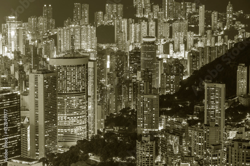 Night scenery of aerial view of downtown district of Hong Kong city