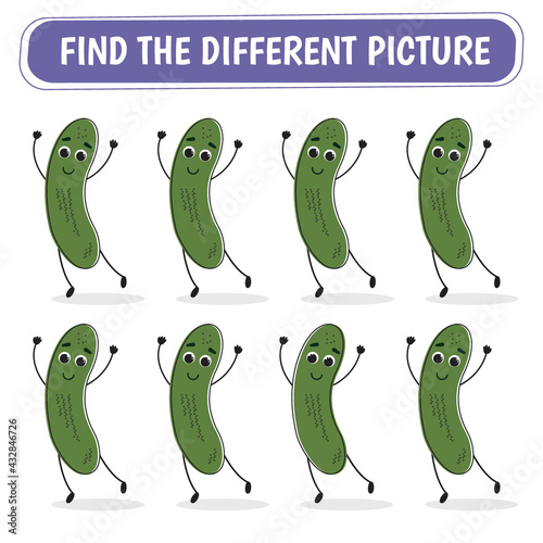 Game for kids.  Find a different cucumber  among the same ones. Vector illustration