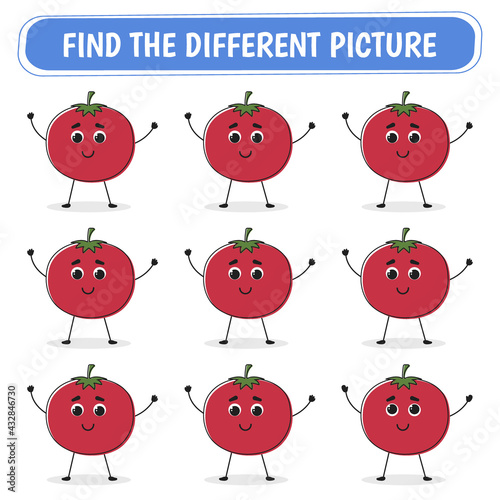 Game for kids.  Find a different tomato  among the same ones. Vector illustration