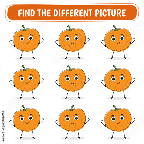 Game for kids.  Find a different pumpkin  among the same ones. Vector illustration