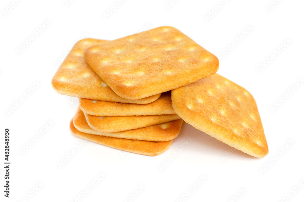 saltine cheese crackers on white isolated background top view. saltine cheese crackers on white isolated background top view.
