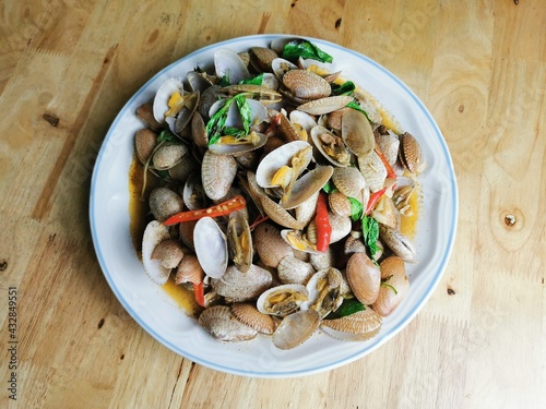 Stir fried clams ready to serve photo