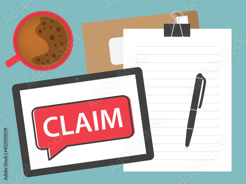 claim banner on tablet screen - vector illustration