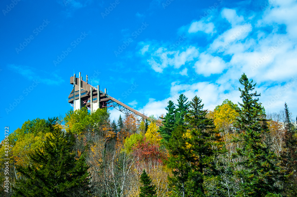 The  1980 Winter Olympics Ski Jump in Lake Placid which is a town in the Adirondack Mountains in Essex County, New York, United States