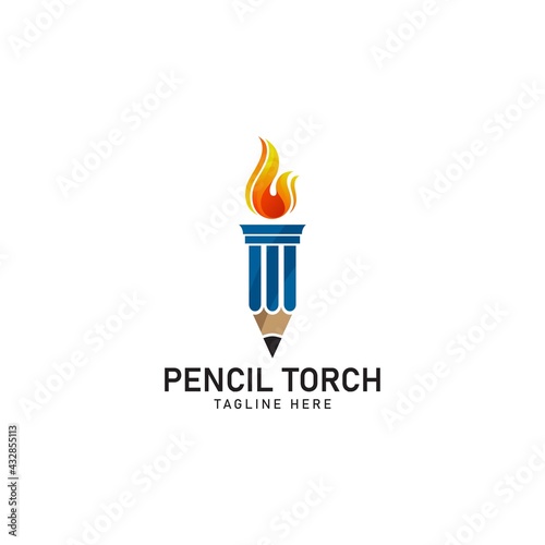 Pencil torch fire light logo. vector illustration © Nasarudin