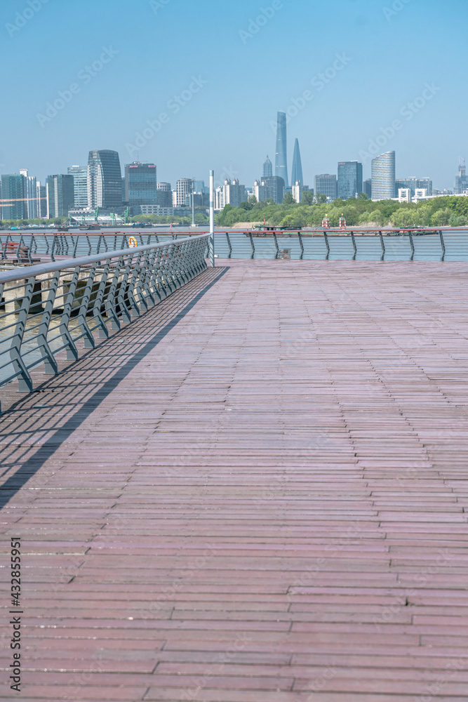 A pier along the Huangpu river in Shanghai, China.