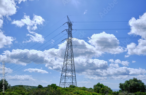 Foto Power line support with cables for transmission of electricity