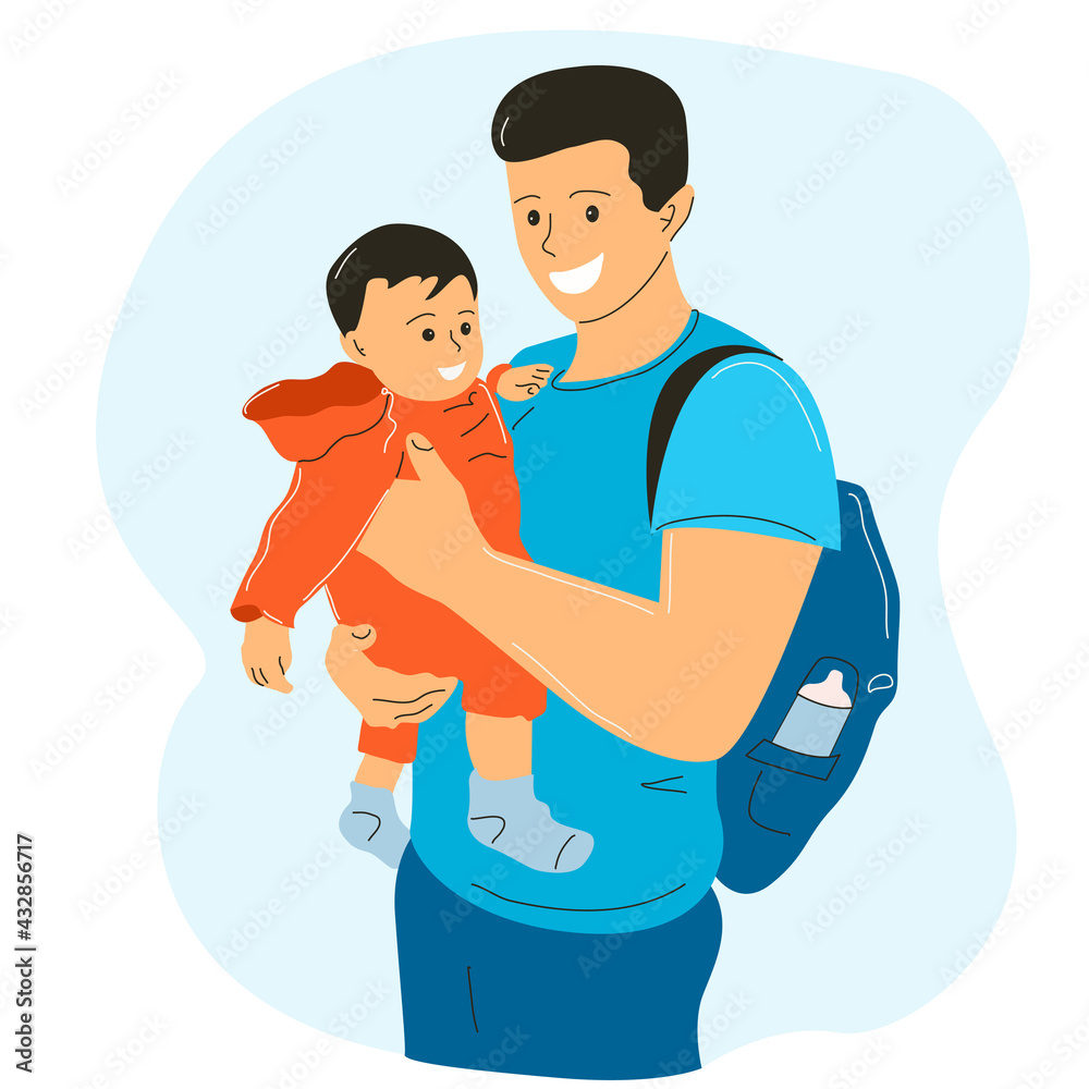 The father is holding a small child in his arms. The father is holding a small child in his arms.