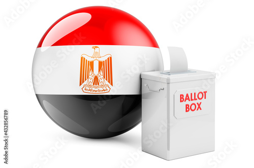 Ballot box with Egyptian flag. Election in Egypt. 3D rendering