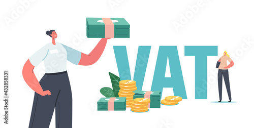 Vat, Value Added Tax Return. Female Character Get Refund for Foreign Shopping. Tax Free Service, People Save Budget