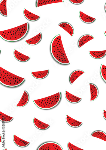  Seameless fresh Pattern with Fruit Watermelon on White Background. Perfect for wrapping paper, curtains, tablecloths, bed sheets and more photo