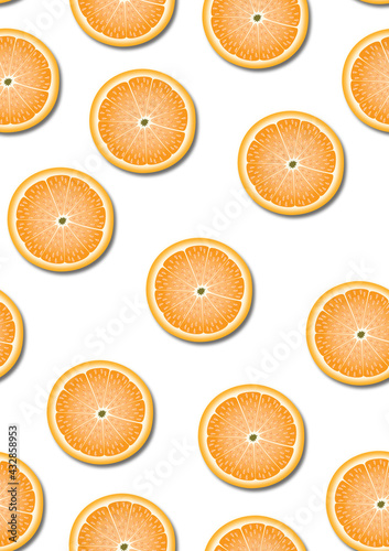 Seameless Summer Pattern with Orange Slices on White Background. Perfect for wrapping paper, curtains, tablecloths, bed sheets photo