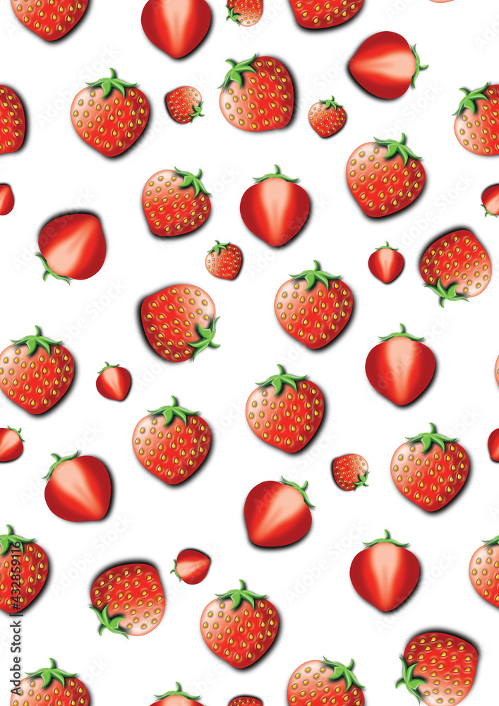 Seameless Pattern with Whole and Halved Strawberries on White Background Seameless Pattern with Whole and Halved Strawberries on White Background