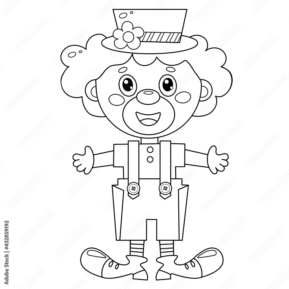 Coloring Page Outline of cartoon circus clown on white background ...