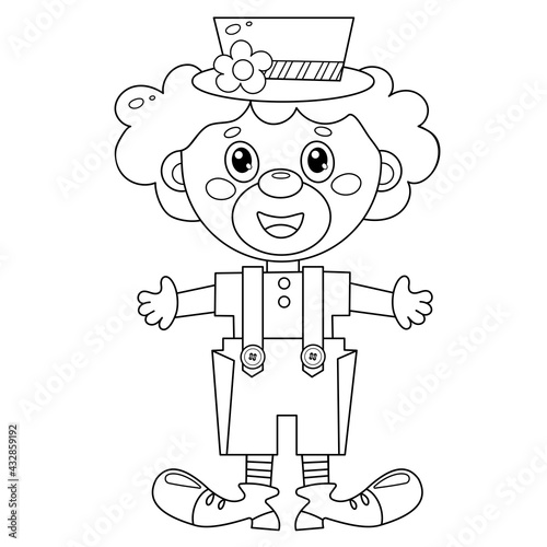 Coloring Page Outline of cartoon circus clown on white background. Coloring Book for kids.