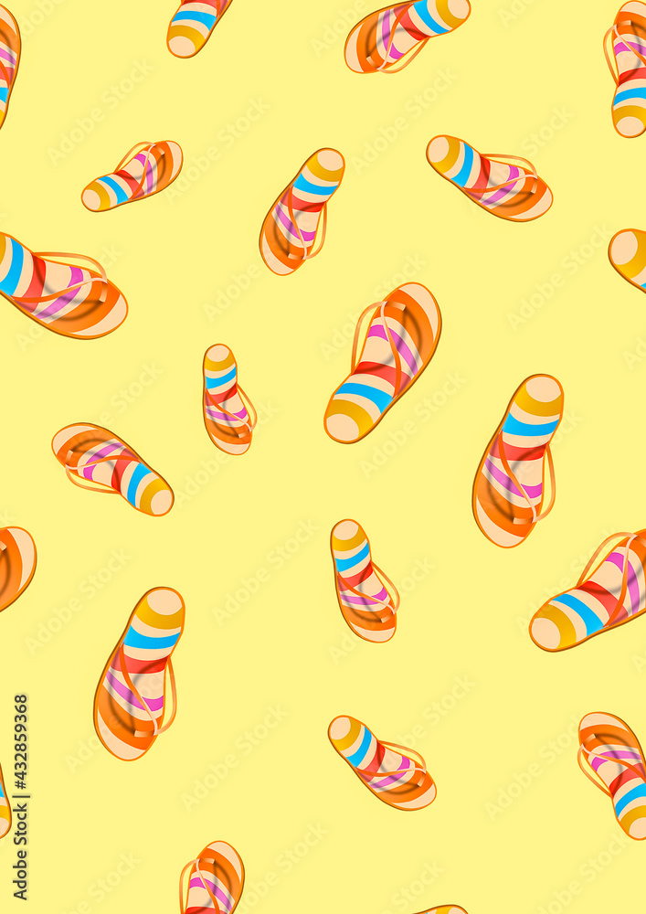 Seameless Summer Pattern with Colored Flip Flops on White Background.
