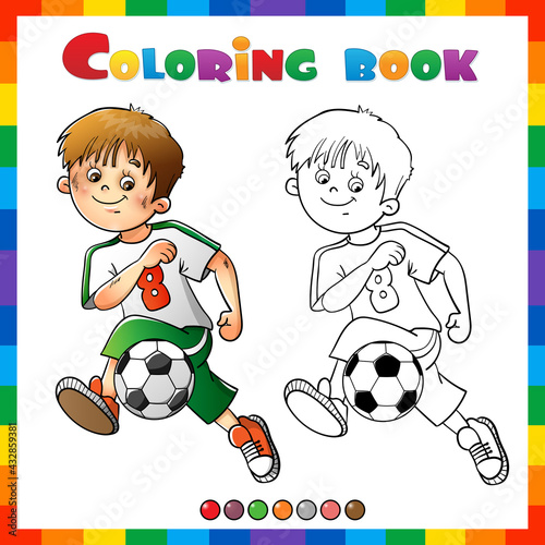 Coloring Page Outline of cartoon Soccer Boy. Coloring Book for kids.