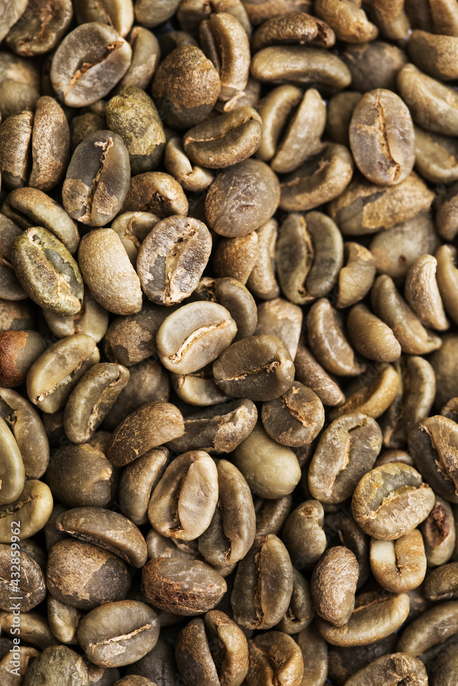 Green unroasted coffee beans. Closeup shot of coffee beans. Green unroasted coffee beans. Closeup shot of coffee beans.