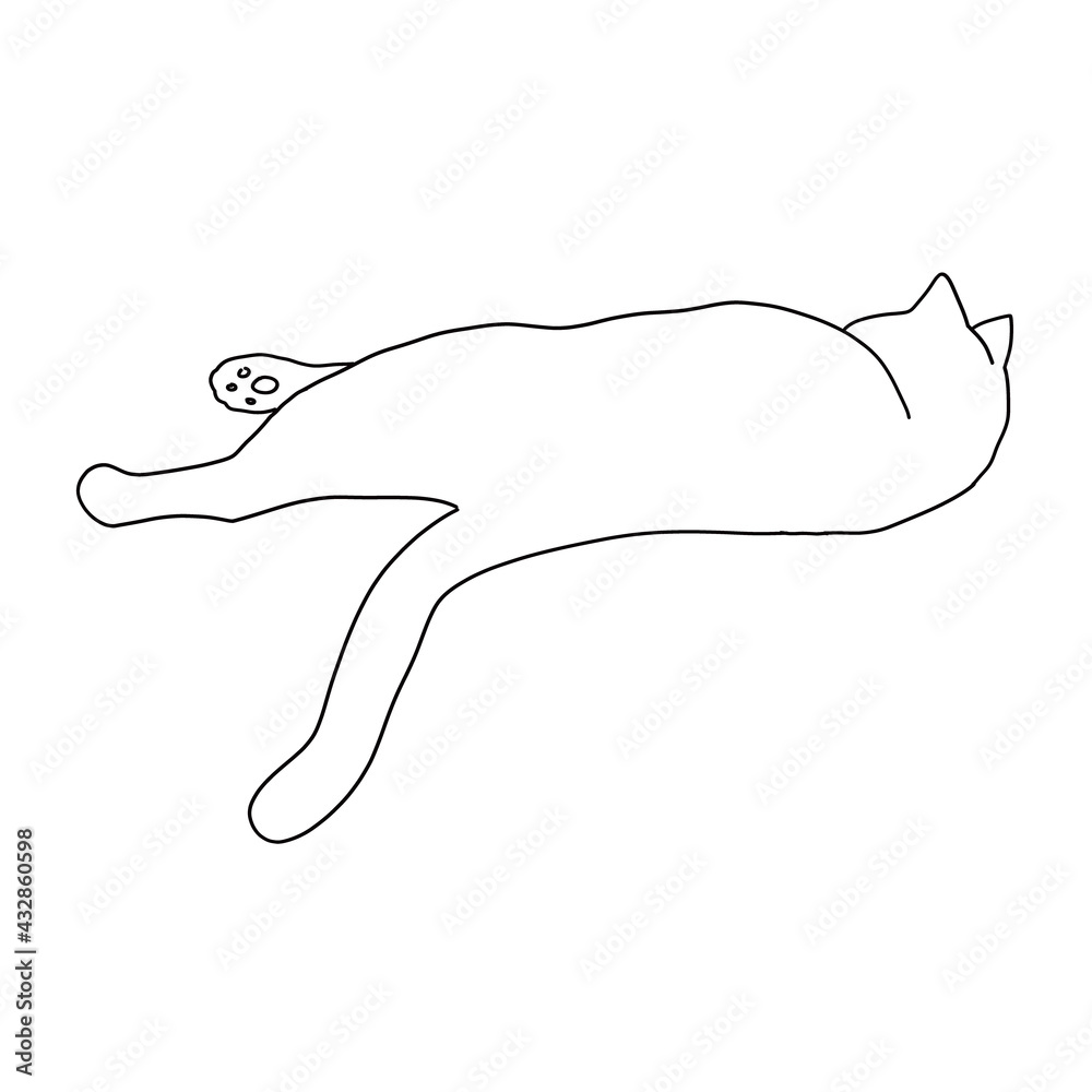 猫の線画全身イラスト くつろぐ猫 猫の線画全身イラスト くつろぐ猫