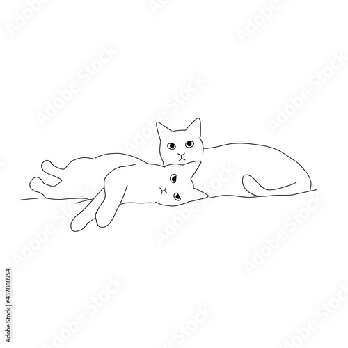 猫の全身イラスト　くっついている二匹の猫