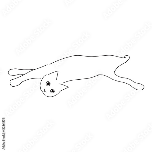 猫の全身イラスト　寝転びながら伸びる猫