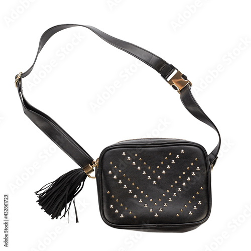Fashion handbags. Black clutch bag isolated on white background. Women's accessories.