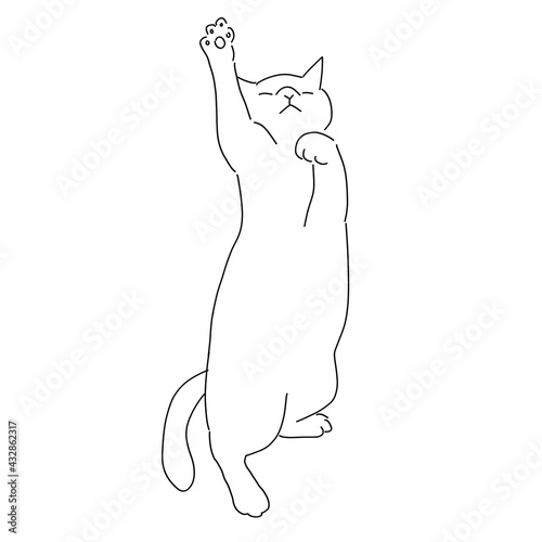 猫の全身イラスト　挙手している猫