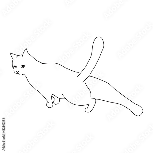 猫の全身イラスト　後ろ足を伸ばしている猫