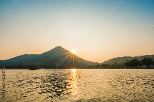 Cottage raft floating on river