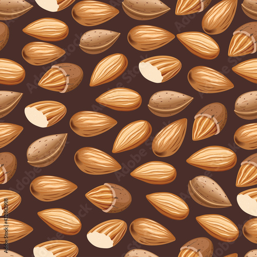 Seamless vector pattern with almond nuts. Vector illustration