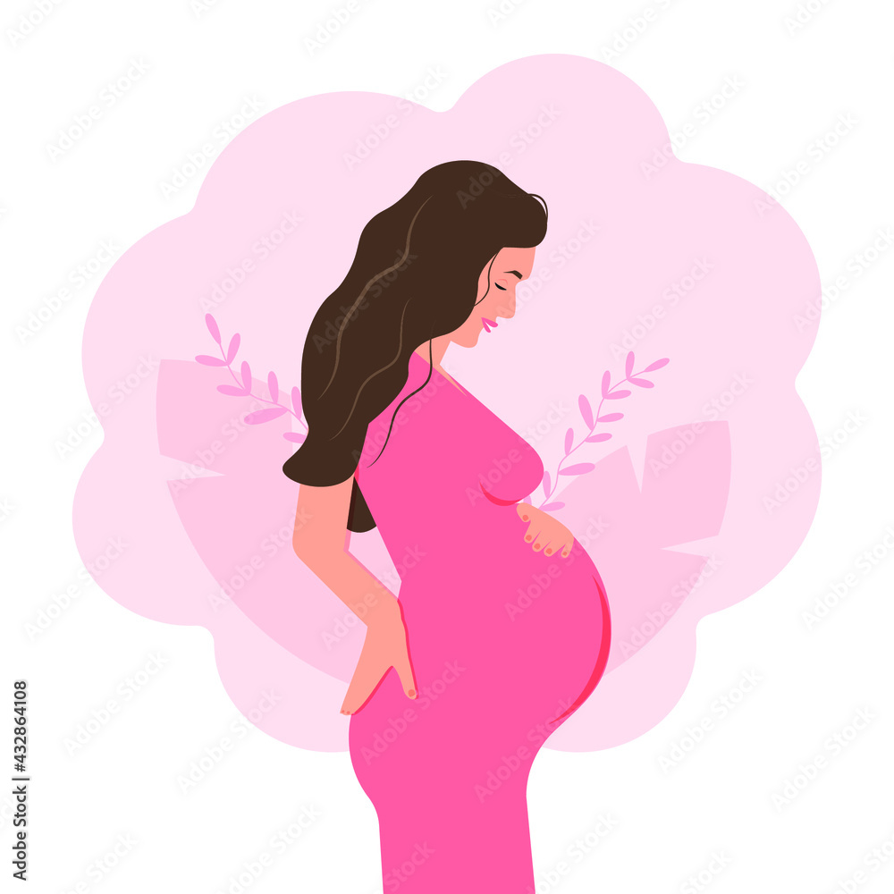 Illustration of a pregnant woman. Mom is expecting a baby. Pregnancy. Vector graphics