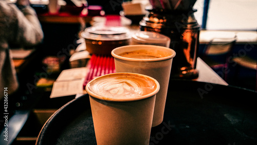 Coffee ready to be served to customers. 