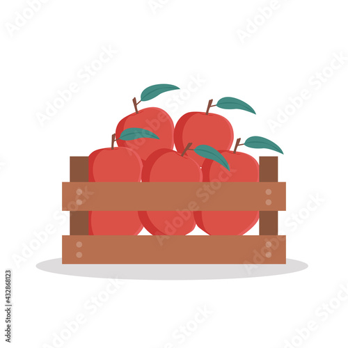 Wooden box of apples. Vector illustration