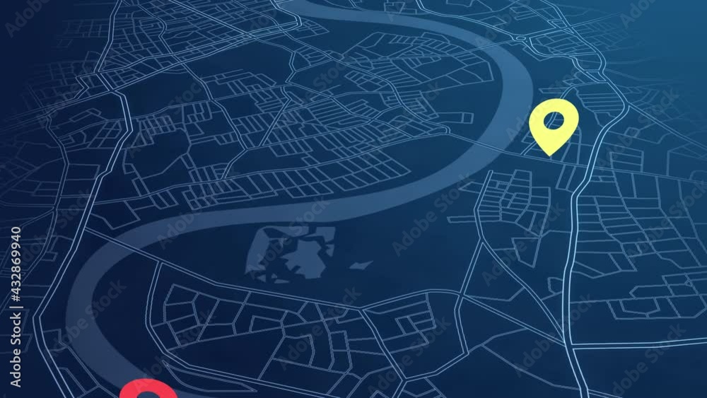 gps map navigator system animation. route destination 3d city streets. searching direction, track or address. pin location detection. mapping technology and locate position high tech motion background