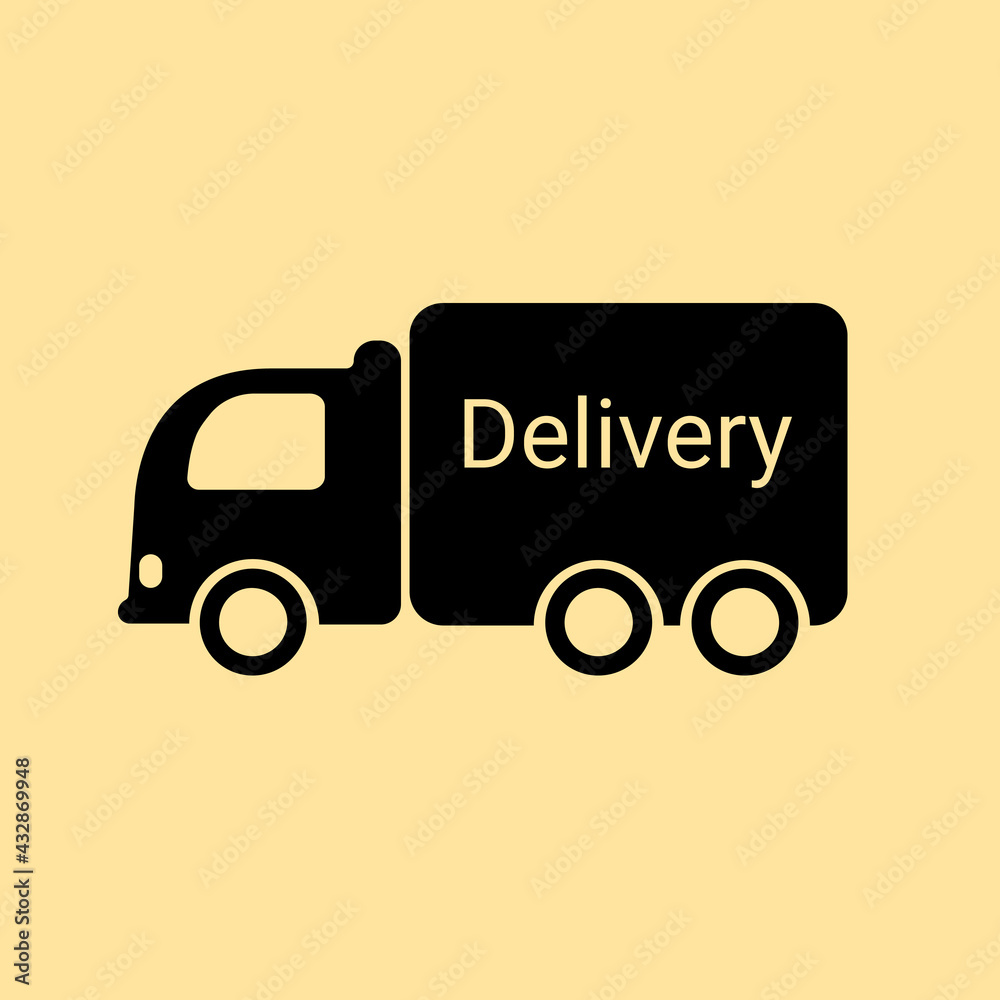 Truck delivery silhouette black icon. Vector flat illustration Truck delivery silhouette black icon. Vector flat illustration