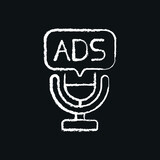 Microphone and ads chalk icon. Podcast. Thin line flat vector illustration.