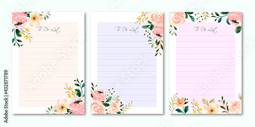 Beautiful to do list collection with rose flower watercolor