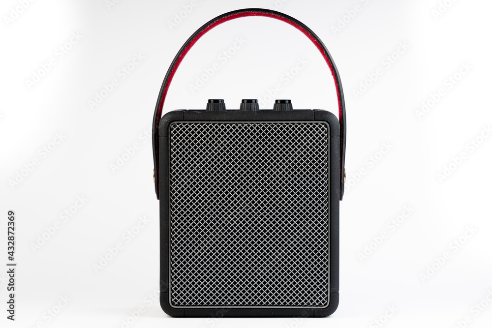 Black Bluetooth loudspeaker isolated on white background