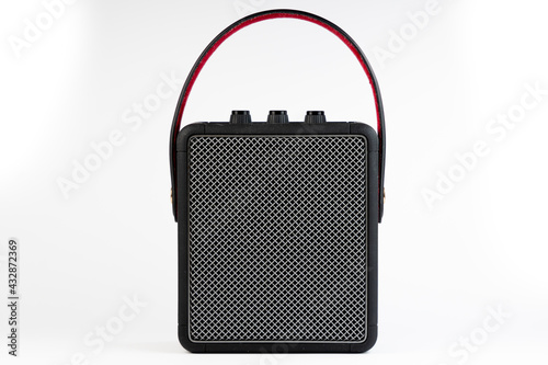 Obraz na płótnie Black Bluetooth loudspeaker isolated on white background w salonie