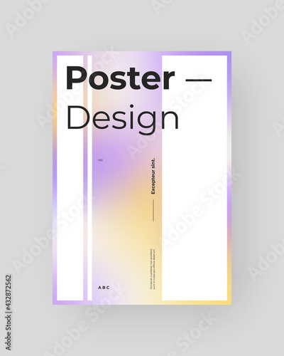 Abstract Placard, Poster, Flyer, Banner Design. Colorful gradient figure on vertical A4 format. Holographic effect. Decorative neon backdrop. Gradient shapes and large typography. Vector Eps10.