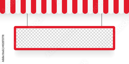 Banner and awnings. Striped awning. Tent sun shade for market on white background. Vector illustration