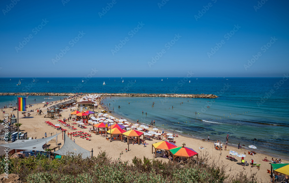 Landscape of Tel Aviv beach, Israel.
