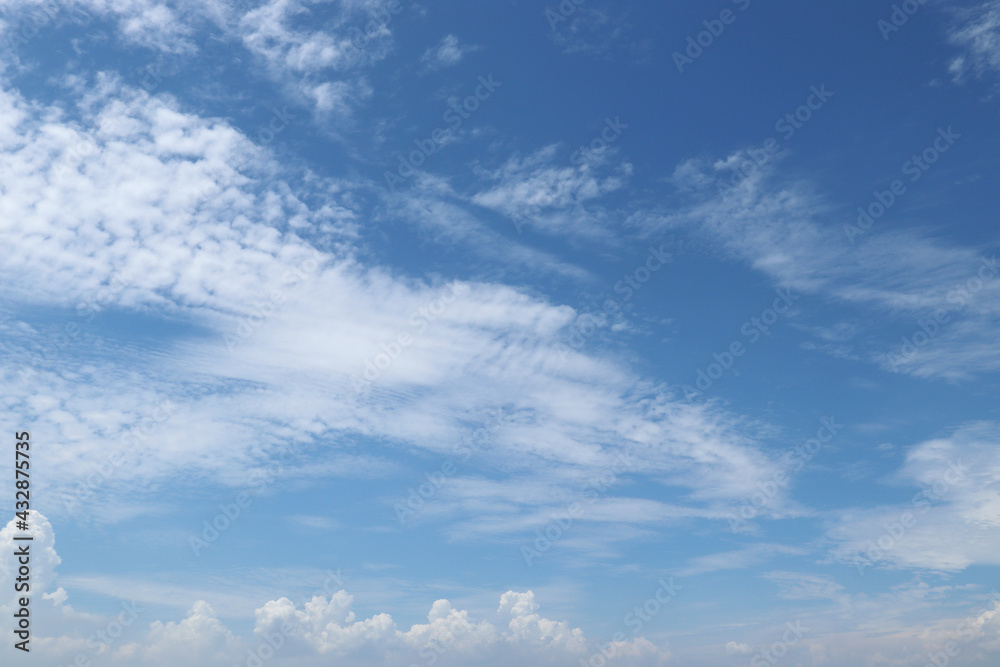 Blue sky  with white clouds on sunny day, beautiful summer clear sky background.