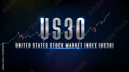 abstract futuristic technology background of United States Stock Market Index (US30) and candle stick bar chart graph