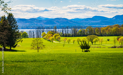 spring time view of Lake Champlain in Vermont and the Adirondack Mountains in New York
 photo