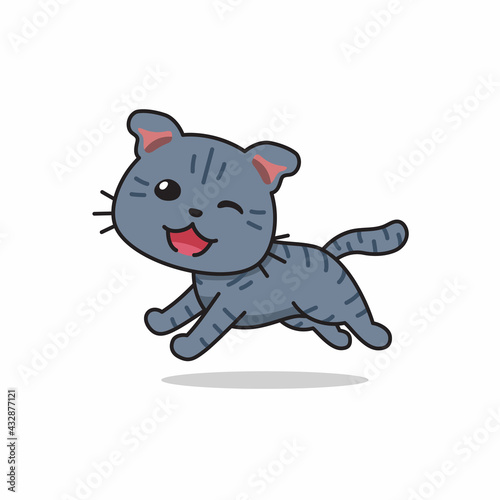 Vector cartoon character cute tabby cat running for design.