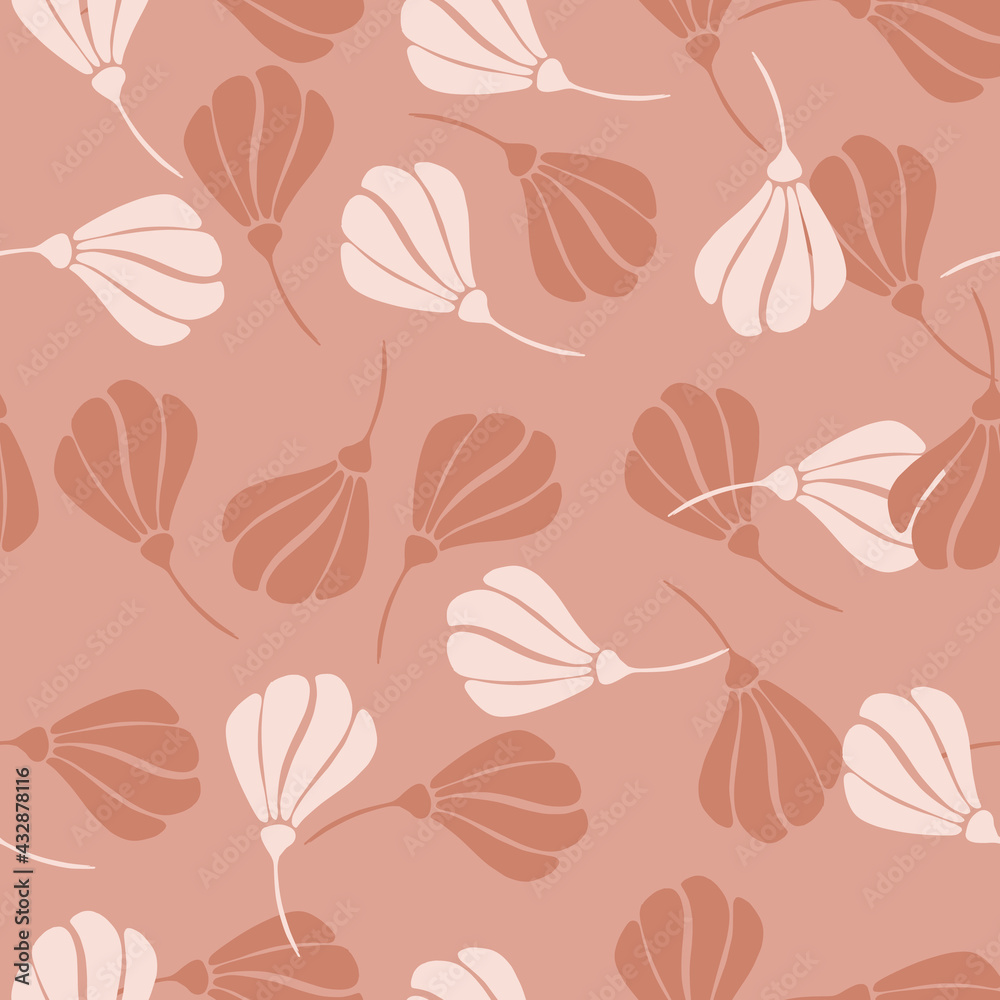 Summer seamless pattern with doodle random flowers shapes. Beige and white colored ornament. Summer seamless pattern with doodle random flowers shapes. Beige and white colored ornament.