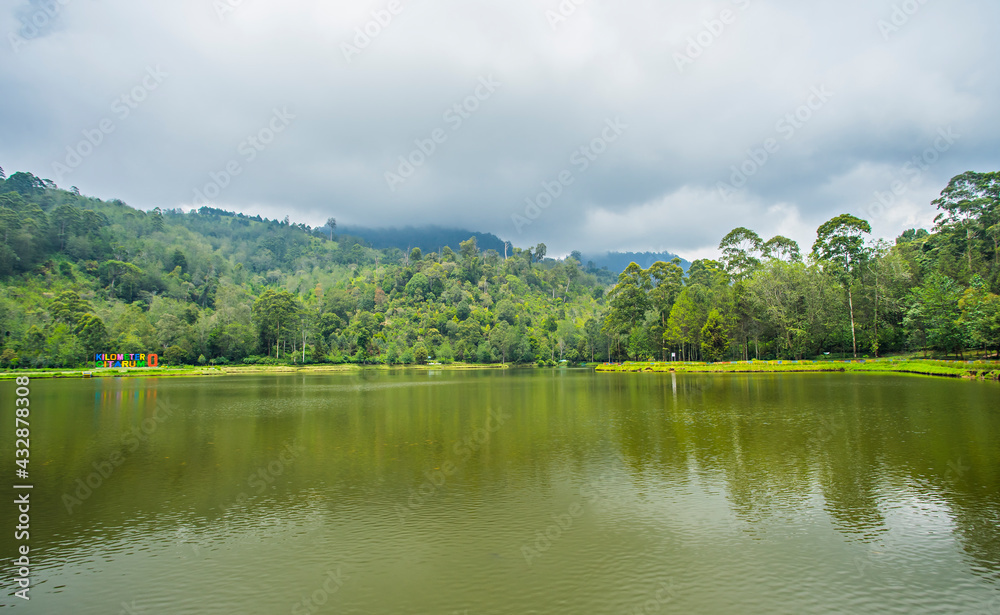 Cisanti lake, the  upstream, begining point of Citarum River in Bandung Regency, West Java, Indonesia. A beautiful natural scene in the middle of a forest.